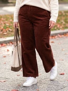 Eileen Fisher Organic Cotton Corduroy Wide Leg Pants Rust Terracotta Size XL